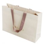 Custom logo luxury paper bag with ribbion handle